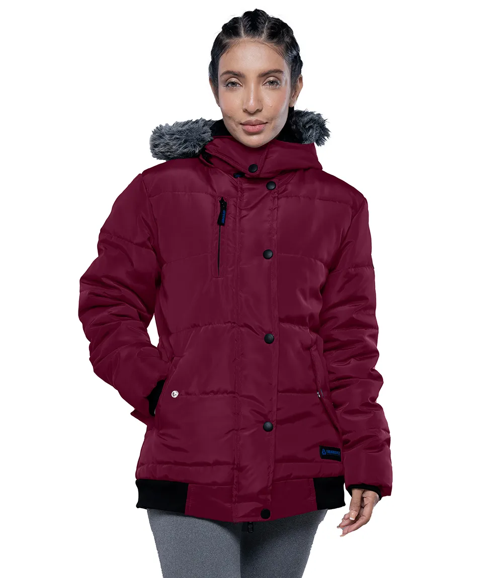 Jasmine Maroon Faux Fur Hooded Puffer jacket