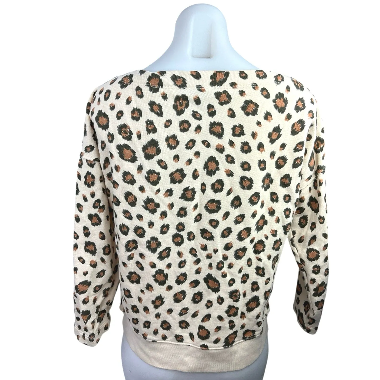 J.Crew White Cream Multicolor Leopard Print 3/4 Sleeve Boat Neck Sweater Top S