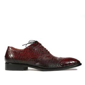 Jo Ghost Men's Shoes Burgundy Alligator Print / Calf-Skin Leather Oxfords 2025 (JG5206)