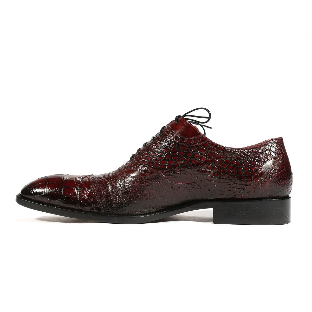 Jo Ghost Men's Shoes Burgundy Alligator Print / Calf-Skin Leather Oxfords 2025 (JG5206)