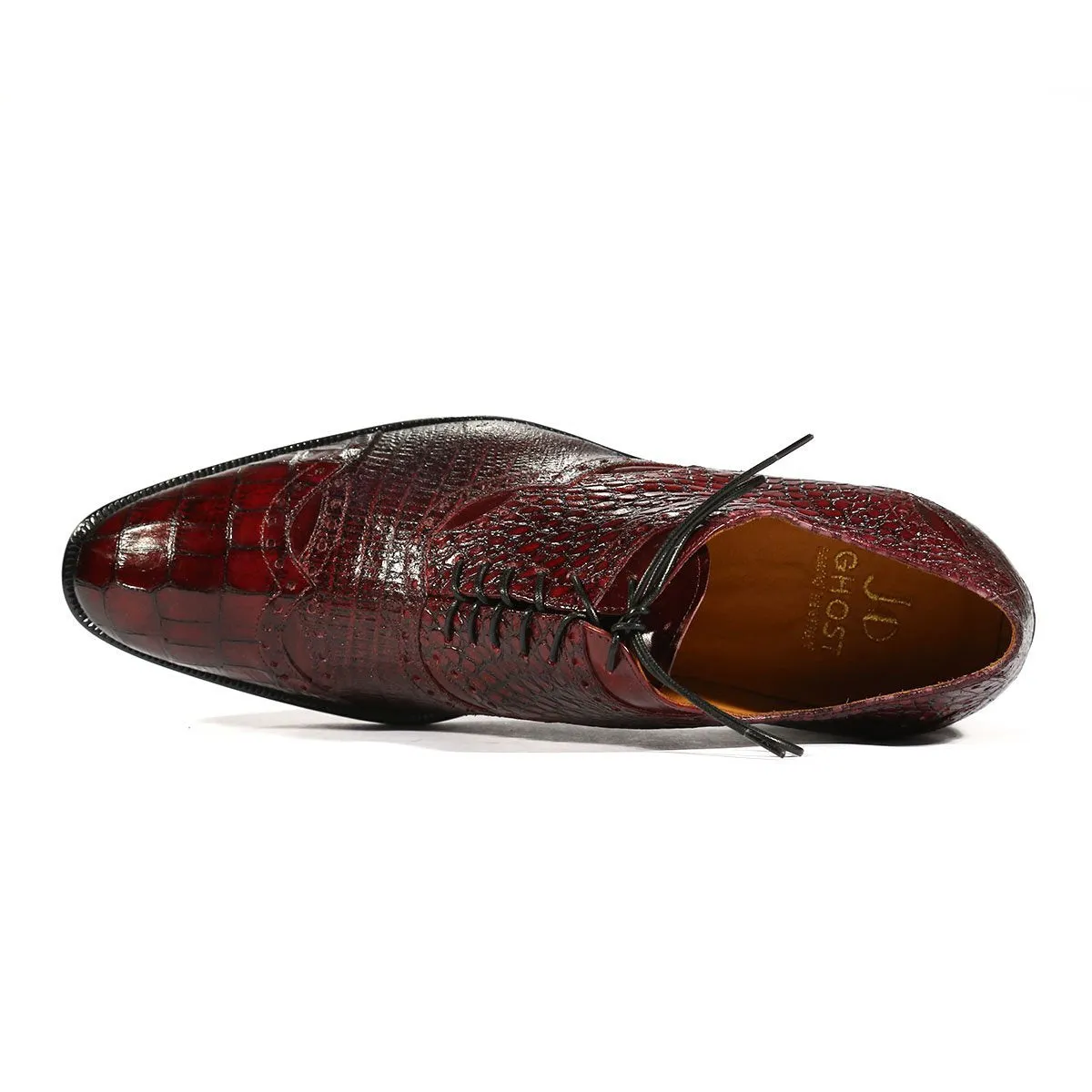 Jo Ghost Men's Shoes Burgundy Alligator Print / Calf-Skin Leather Oxfords 2025 (JG5206)