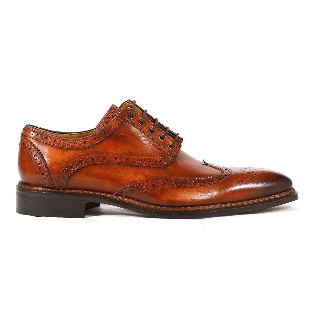 Jose Real R2318 Italian Men's Shoes Crust Tuscania Brown Calf-Skin Leather Wingtip Oxfords (RES1001)