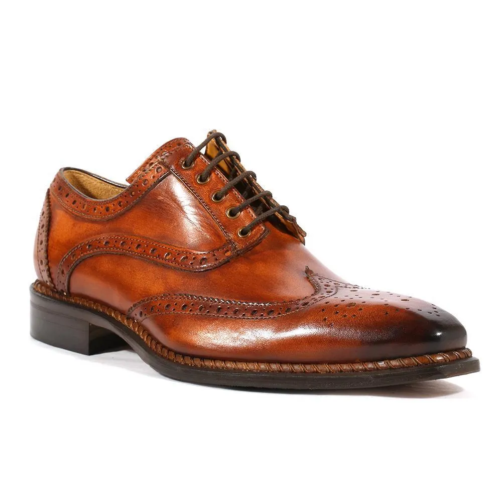 Jose Real R2318 Italian Men's Shoes Crust Tuscania Brown Calf-Skin Leather Wingtip Oxfords (RES1001)