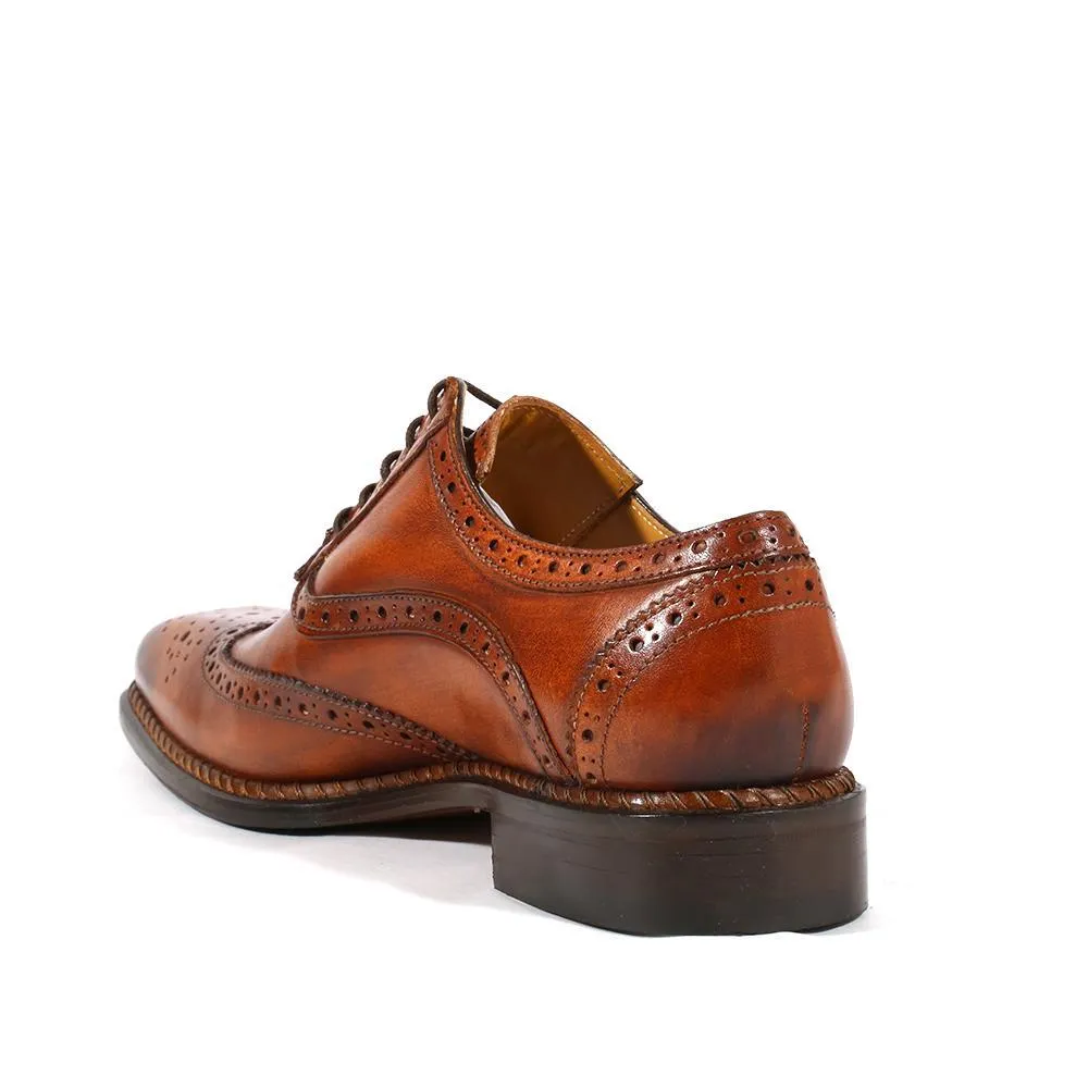 Jose Real R2318 Italian Men's Shoes Crust Tuscania Brown Calf-Skin Leather Wingtip Oxfords (RES1001)