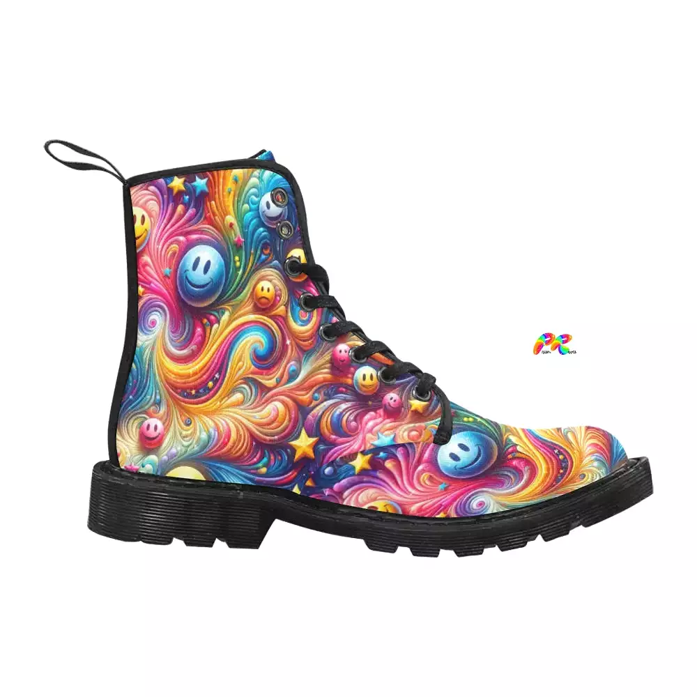 Joyful Whirls Women's Lace Up Rave Canvas Boots