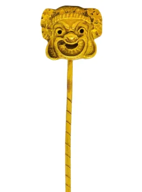 Late Victorian 18 Karat Gold Comedy Mask Stickpin