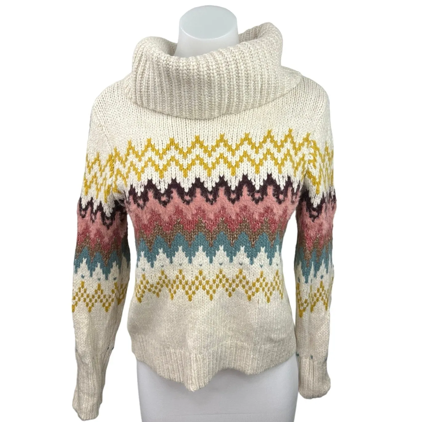 LOFT Multicolor Fair Isle Turtleneck Cozy Chunky Knit Pullover Sweater Top Sz XS