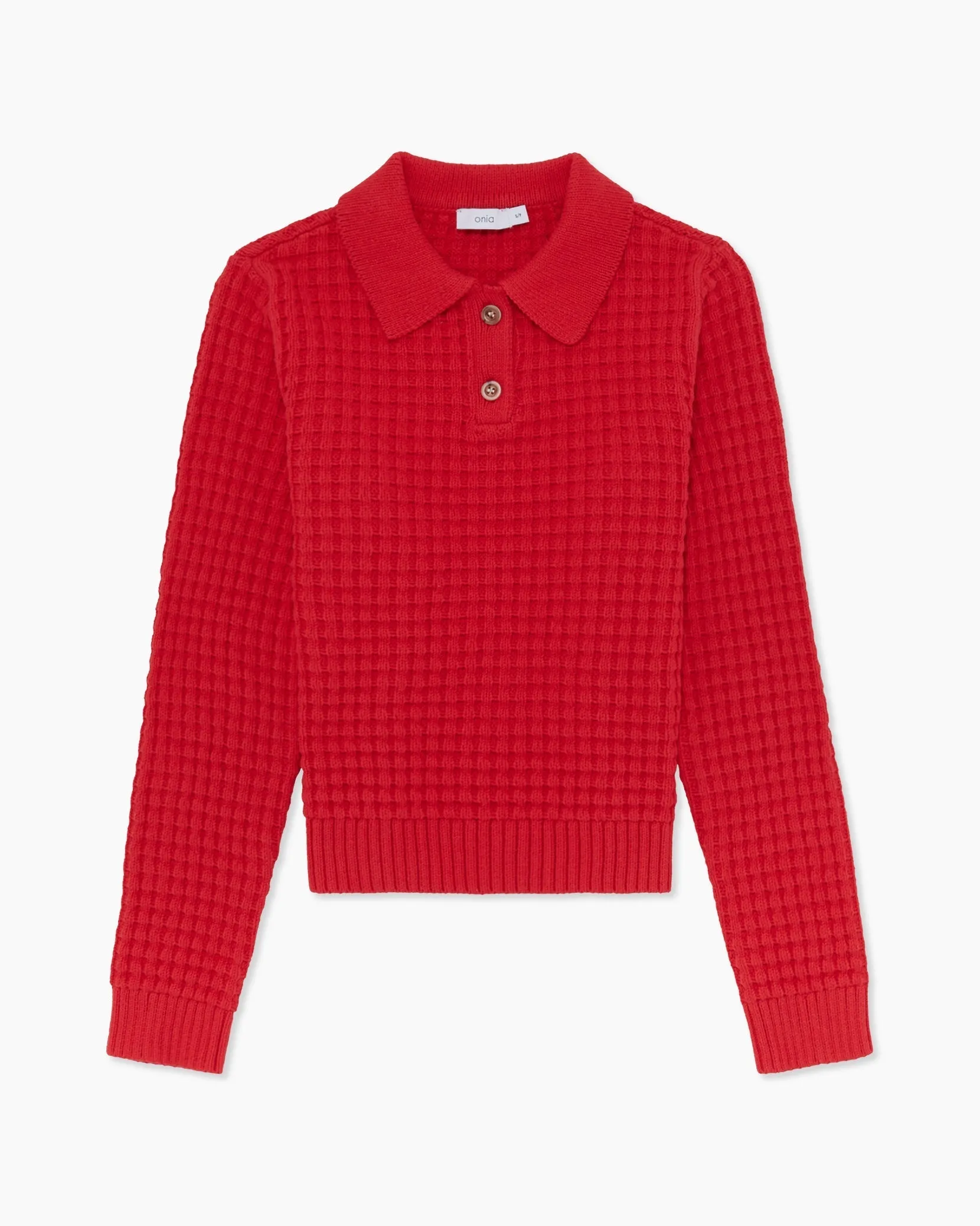 Macro Waffle Sweater Polo | True Red