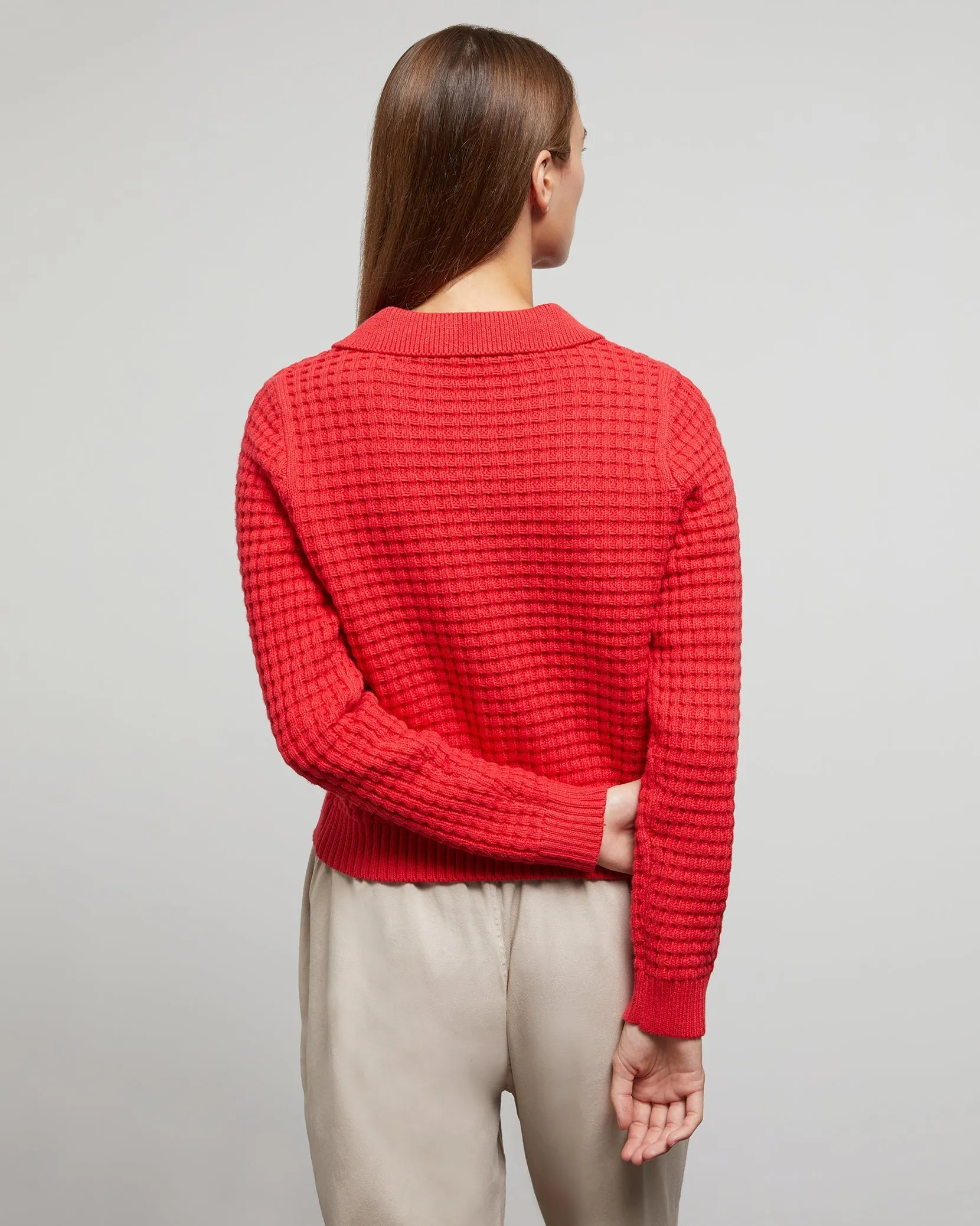 Macro Waffle Sweater Polo | True Red