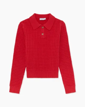 Macro Waffle Sweater Polo | True Red