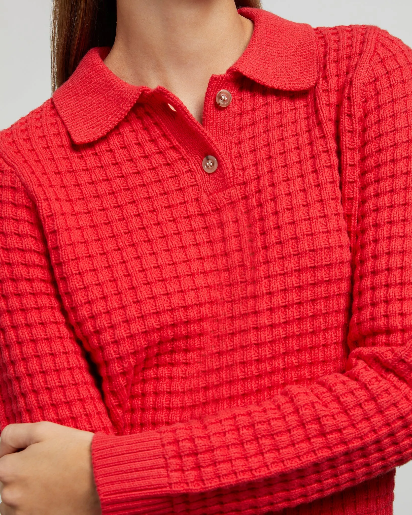 Macro Waffle Sweater Polo | True Red