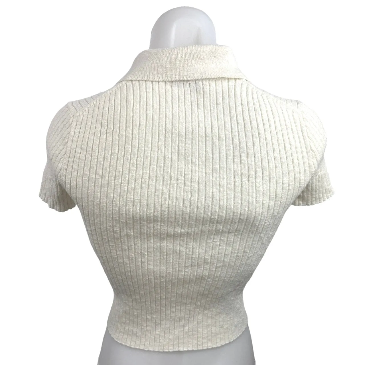 Madewell Barbrook White Collar Button-Front Stretch Cropped Sweater Polo Top XXS