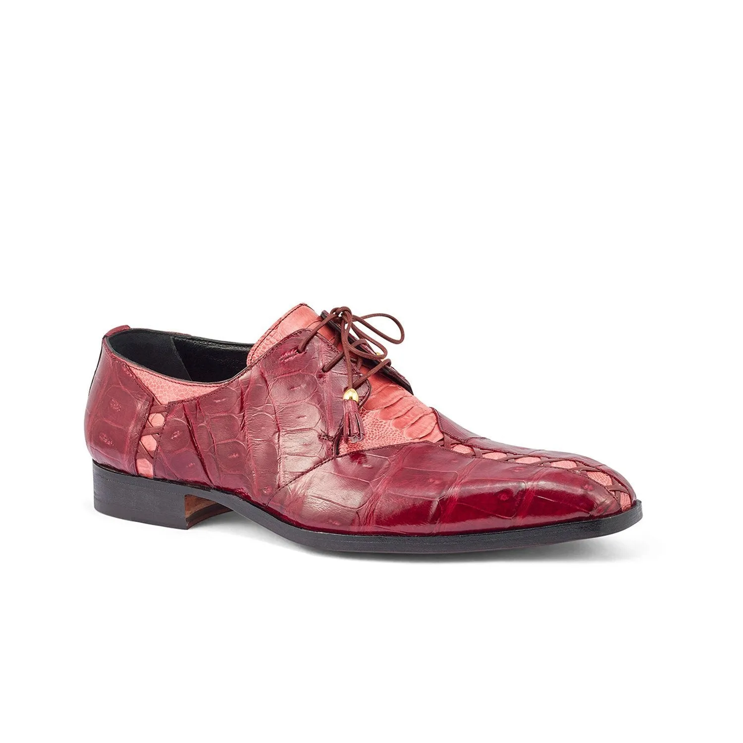 Mauri 4942 Bumby Men's Shoes Fuchsia & Ruby Red Exotic Crocodile / Ostrich Leg Derby Oxfords (MA5378)