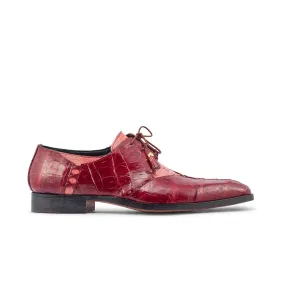 Mauri 4942 Bumby Men's Shoes Fuchsia & Ruby Red Exotic Crocodile / Ostrich Leg Derby Oxfords (MA5378)