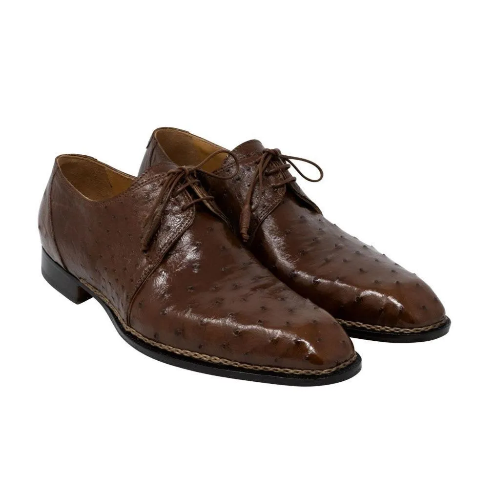 Mauri Boulevard Men's Designer Shoes Tabacco Brown Exotic Ostrich Wing-tip Oxfords 3038 (MA5107)