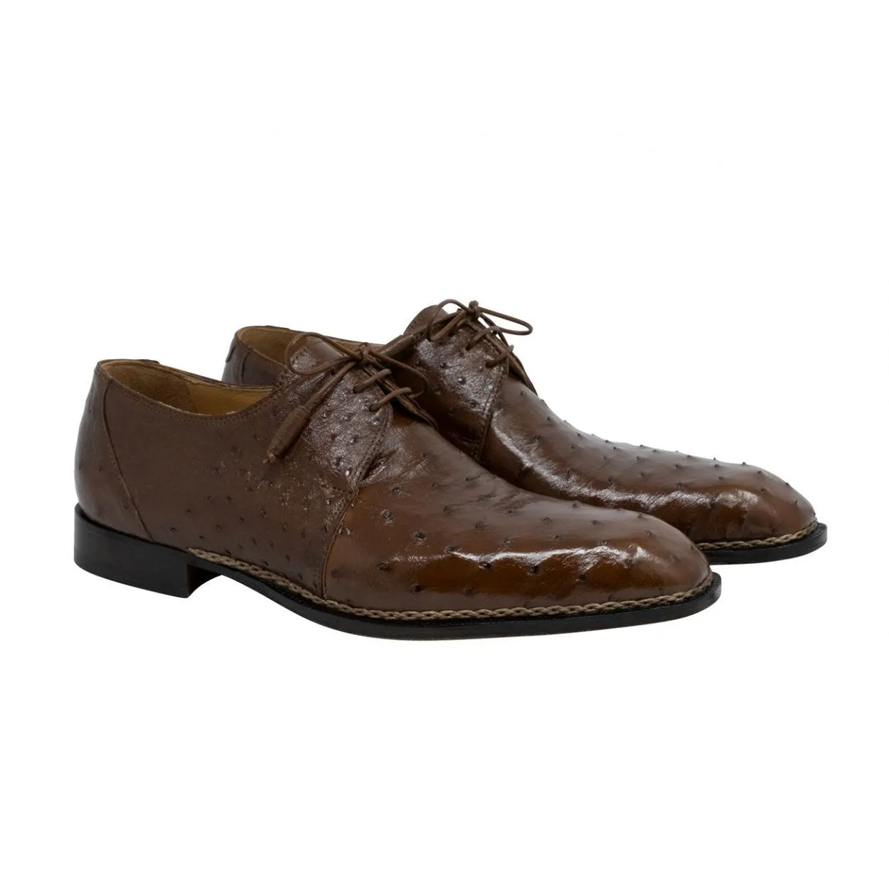 Mauri Boulevard Men's Designer Shoes Tabacco Brown Exotic Ostrich Wing-tip Oxfords 3038 (MA5107)