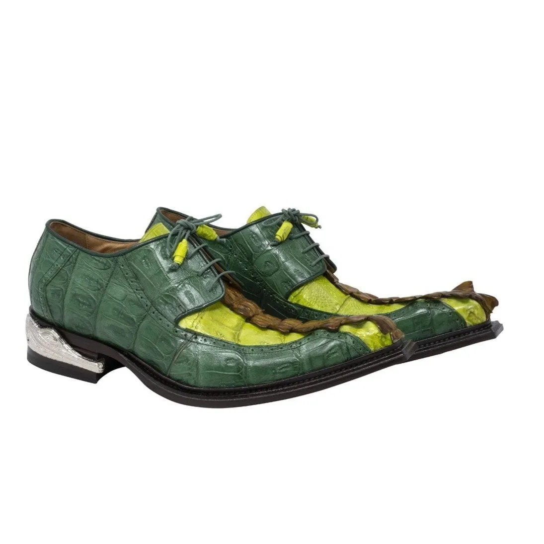 Mauri Double Dragon Men's Designer Shoes Multi Color Exotic Horn-Back Crocodile Oxfords 44203 (MA5113)