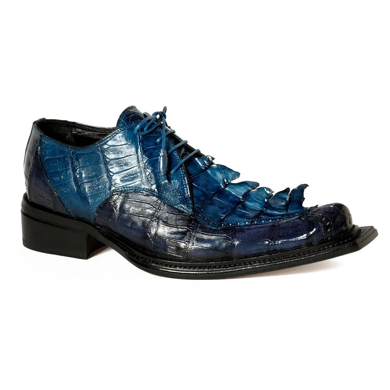 Mauri Men's Blue & Navy Exotic Hornback Tail & Baby Crocodile Oxfords 44209 (MA4615)