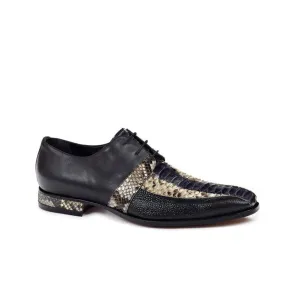 Mauri Men's Shoes Black & Gray Exotic Snake-Skin / Calf-Skin Leather Oxfords 4789 (MA4511)