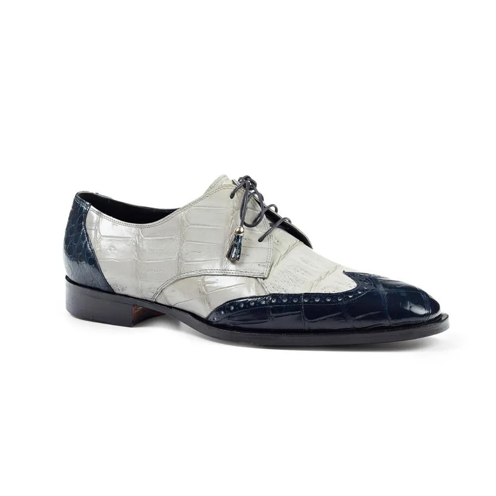 Mauri Men's Shoes White & Navy Exotic Body Alligator Oxfords 4793 (MA4512)