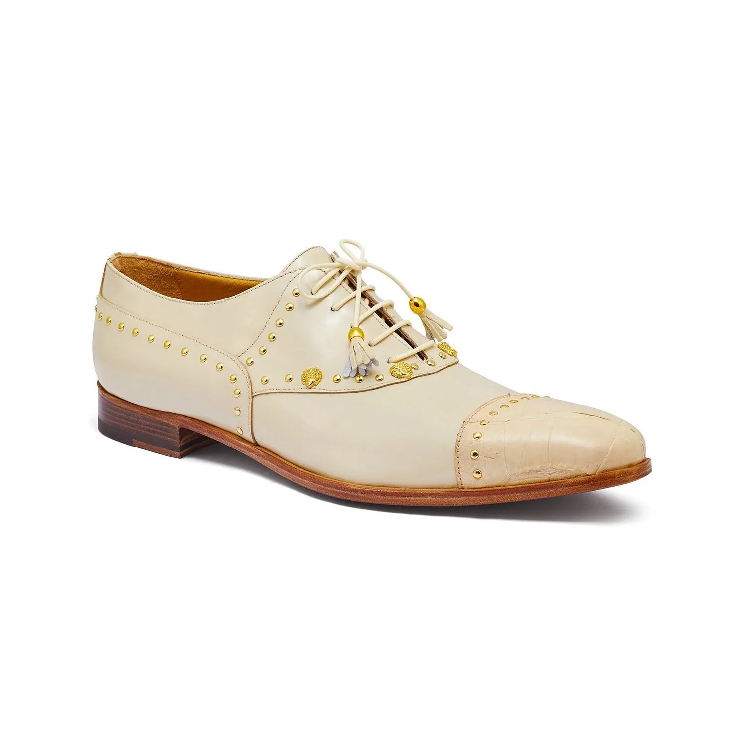 Mauri Vegas 4901 Men's Shoes Cream Exotic Alligator / Calf-Skin Leather Oxfords (MA5308)