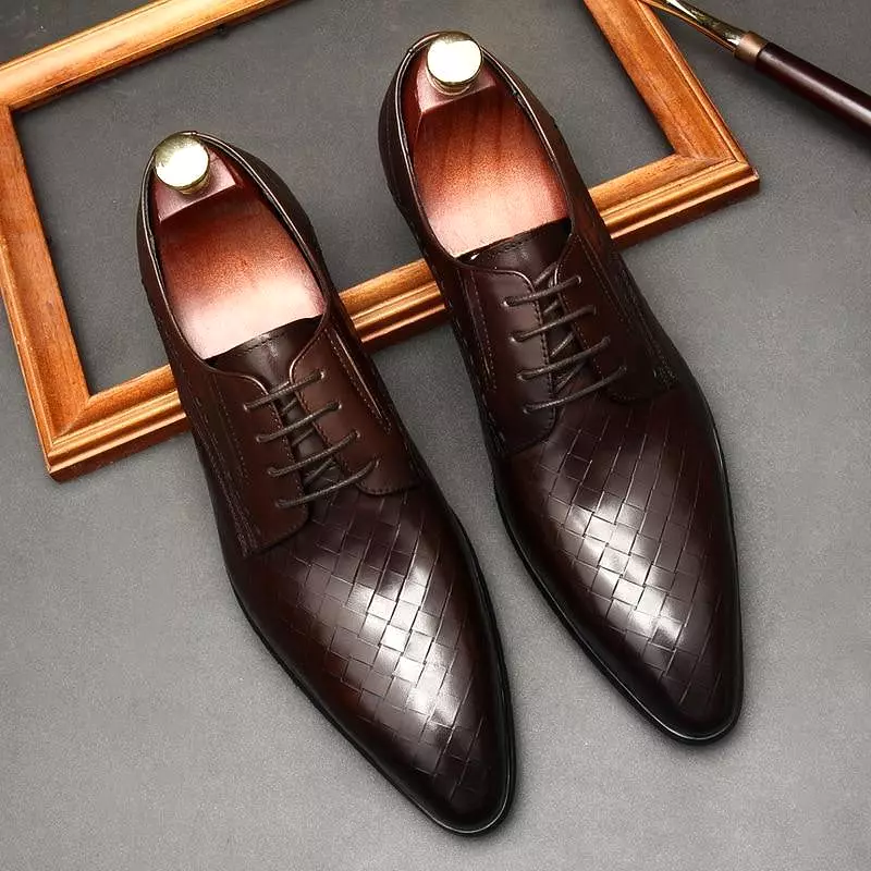 Men  Dress Shoes -  Weaved Style Oxford Leather Shoes