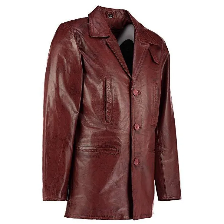 Men's Max Payne Wine Red Leather Coat