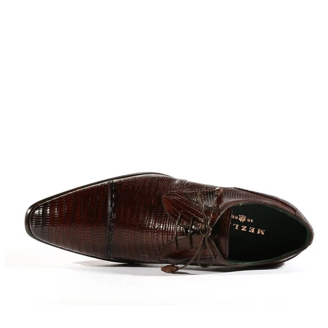 Mezlan 4818-L Men's Shoes Brown Exotic Genuine Lizard Derby Cap-Toe Oxfords (MZS3368)