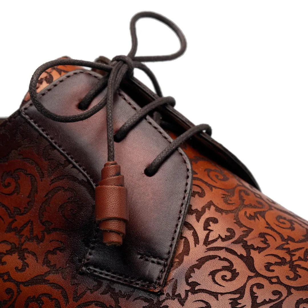 Mezlan Lontani 21039 Men's Shoes Cognac & Rust Embossed Calf-Skin Leather Derby Oxfords (MZ3706)