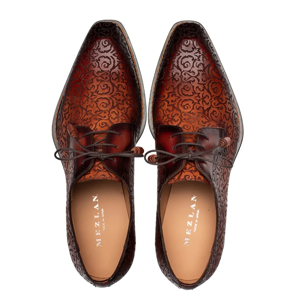 Mezlan Lontani 21039 Men's Shoes Cognac & Rust Embossed Calf-Skin Leather Derby Oxfords (MZ3706)