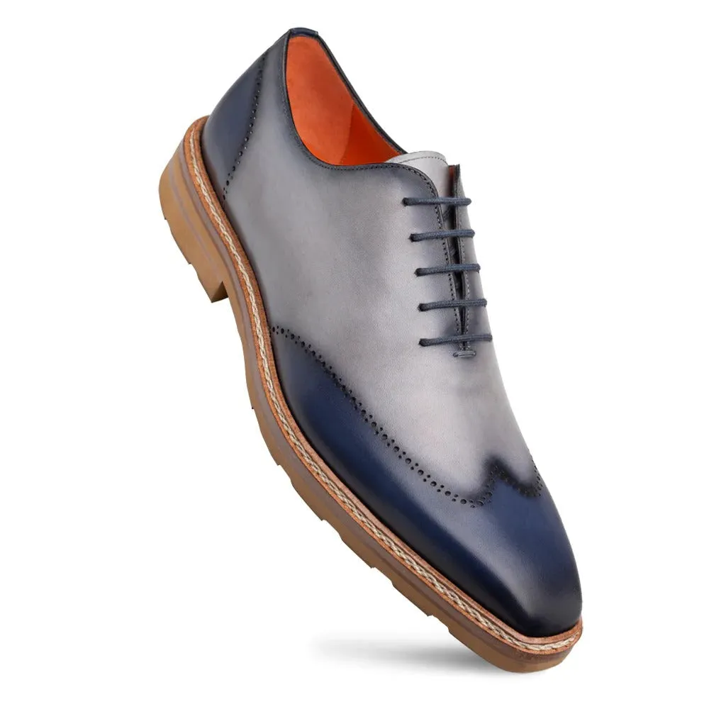 Mezlan R20664 Men's Shoes Navy & Gray Calf-Skin Leather Lightweight Oxfords (MZ3599)