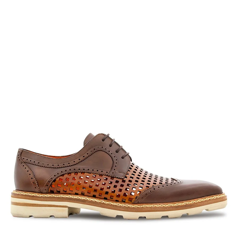 Mezlan R20741 Men's Shoes Cognac & Honey Perforated Calf-Skin Leather Derby Oxfords (MZ3626)