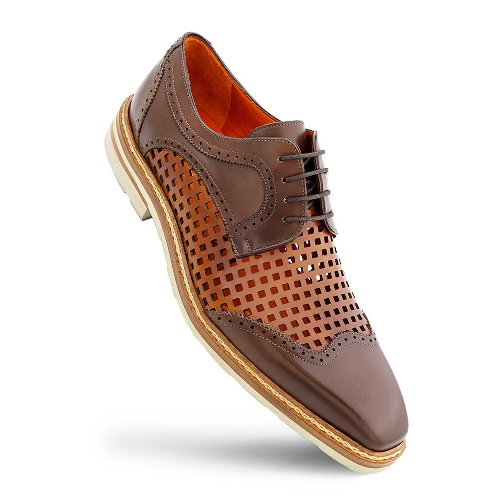 Mezlan R20741 Men's Shoes Cognac & Honey Perforated Calf-Skin Leather Derby Oxfords (MZ3626)