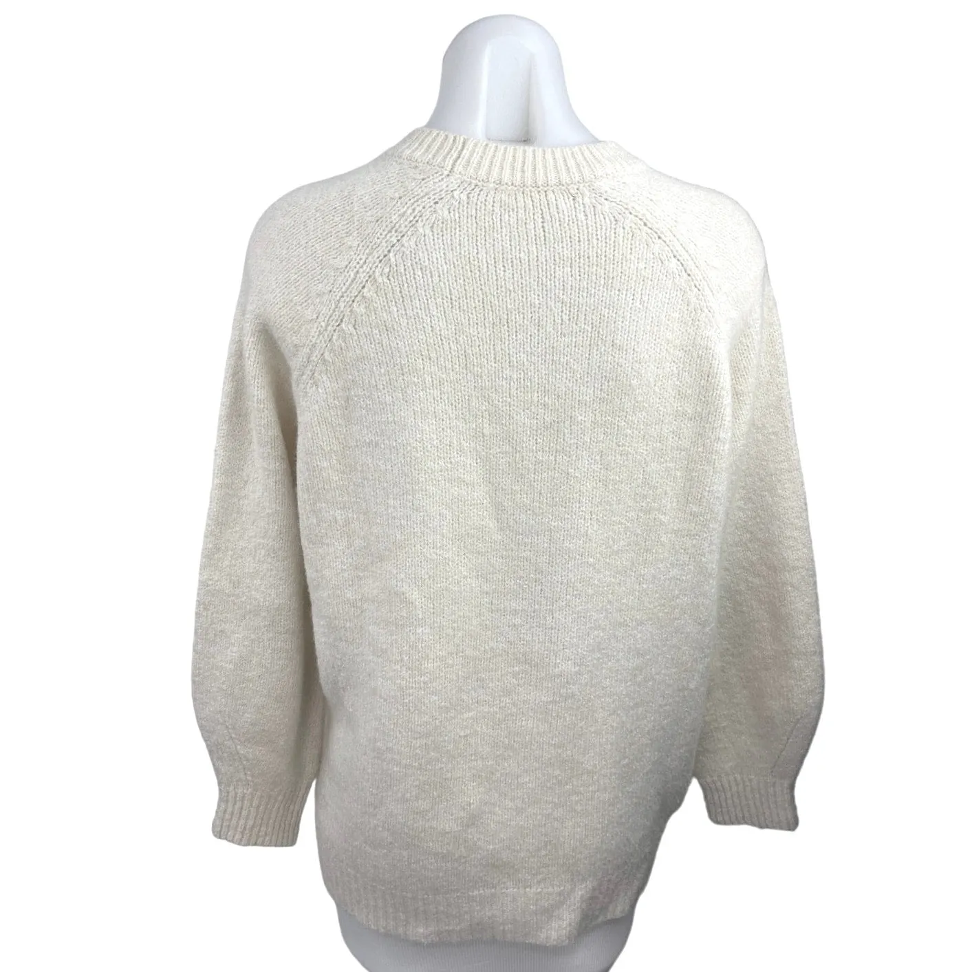 MNG Cream Crew Neck Knit Oversized Minimalist Cozy Pullover Sweater Top Size S