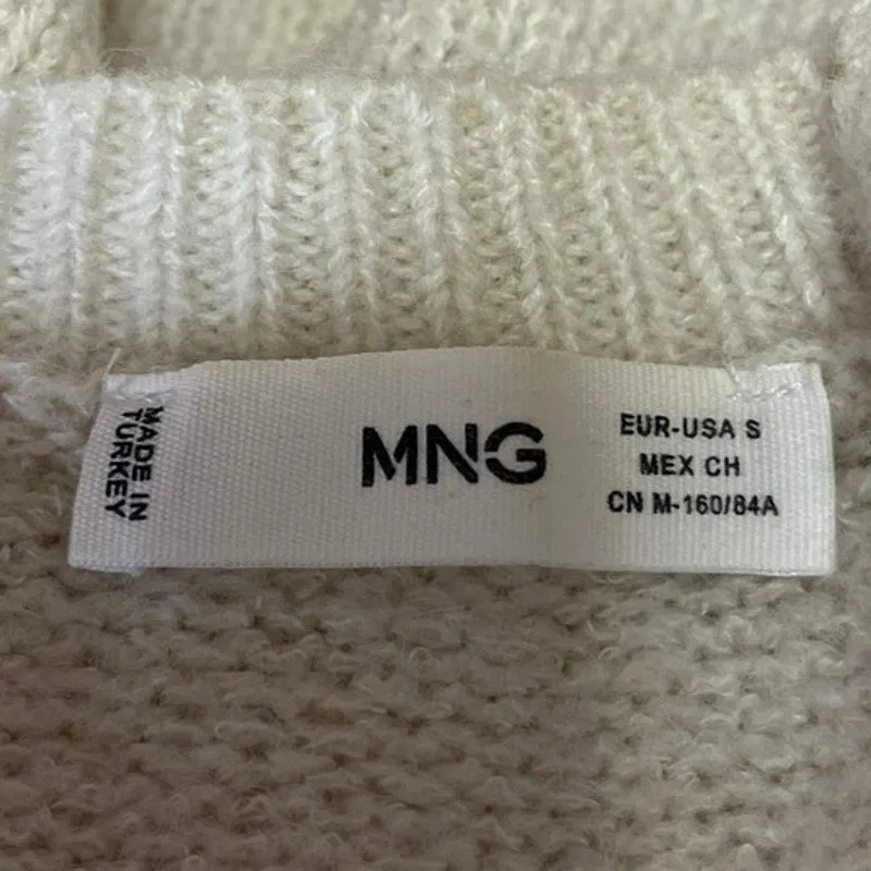 MNG Cream Crew Neck Knit Oversized Minimalist Cozy Pullover Sweater Top Size S