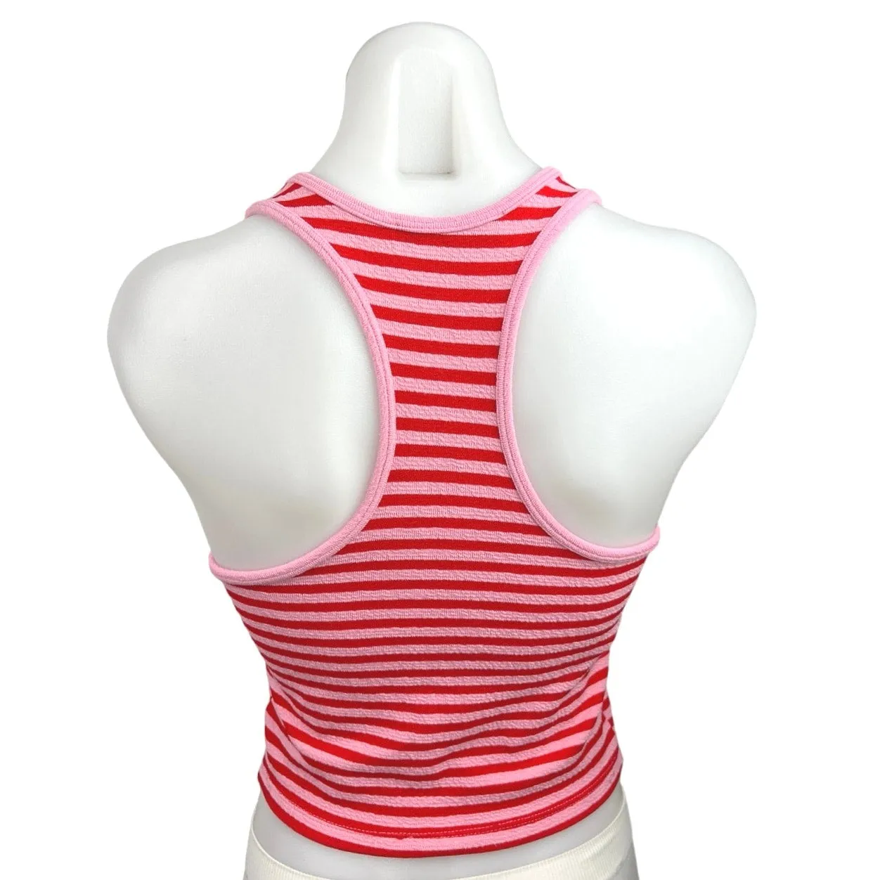 MNG Pink Red Striped Racerback Stretch Pullover Terry Sweater Tank Top Size S