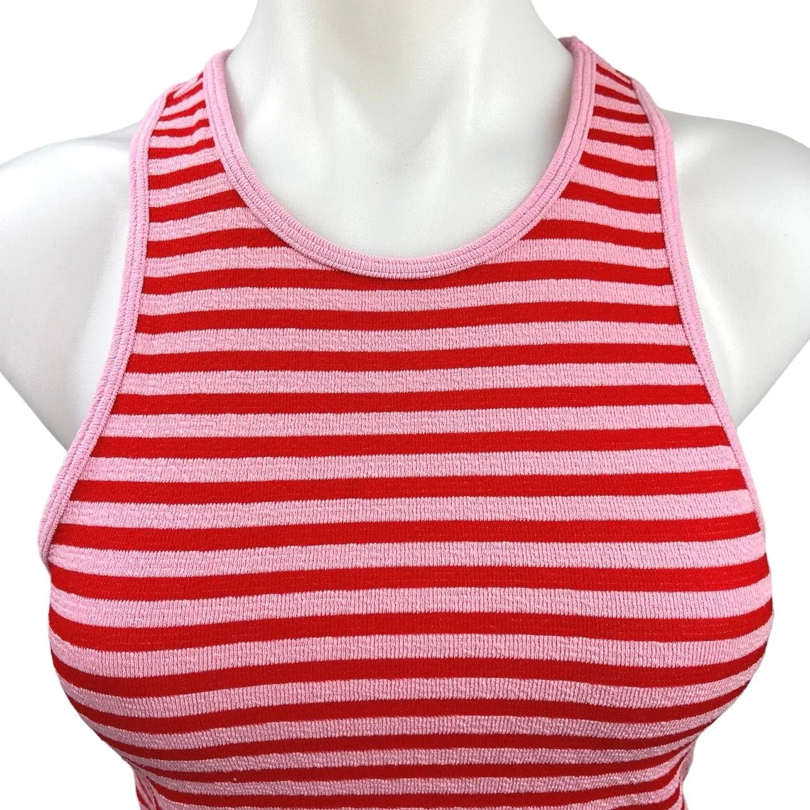 MNG Pink Red Striped Racerback Stretch Pullover Terry Sweater Tank Top Size S