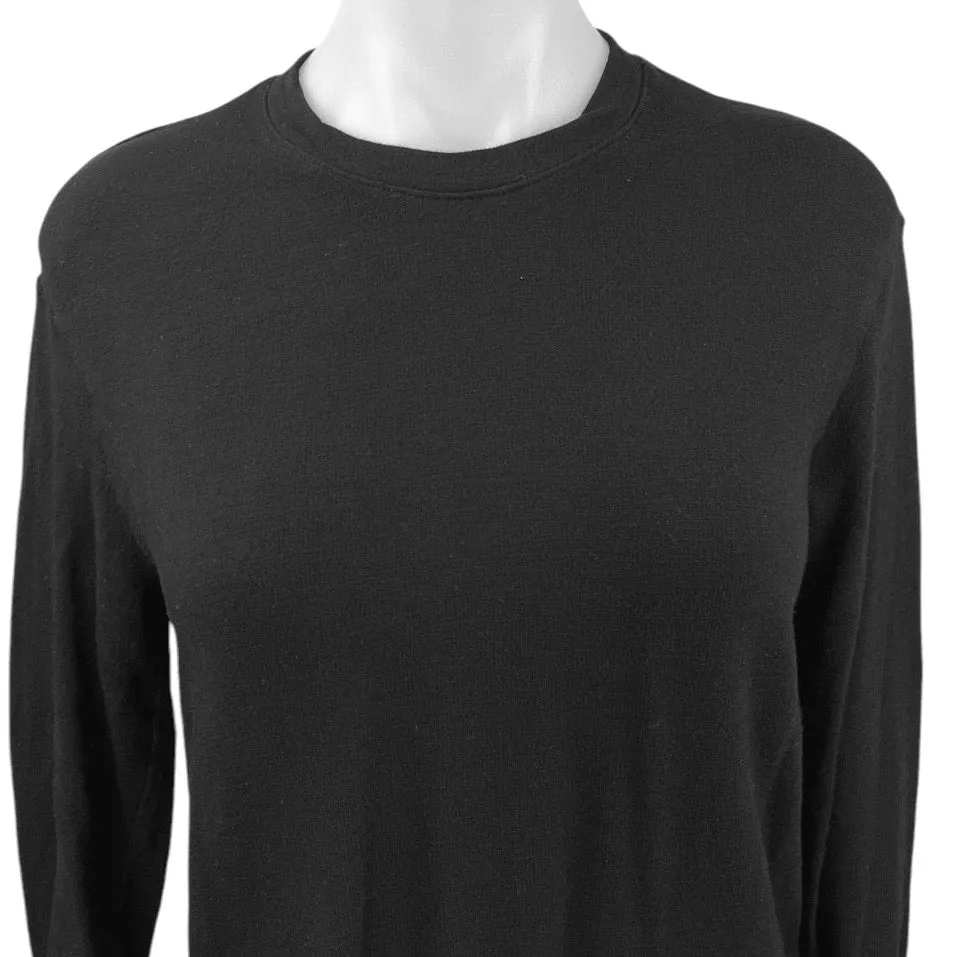 Monrow Black Crew Neck Tie Hem 3/4 Sleeve Pullover Basic Sweater Top Sz XS