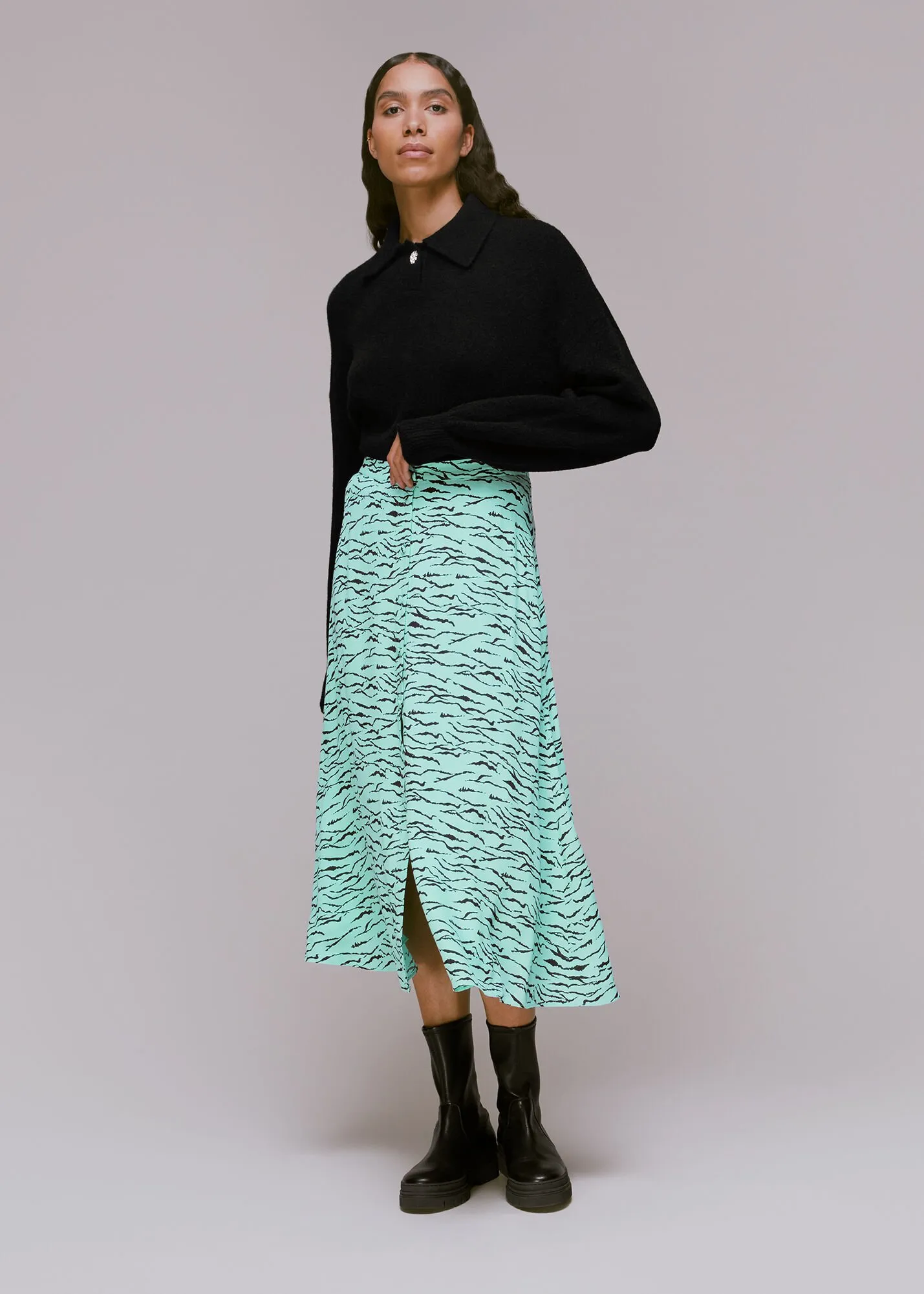 Multicolour Tiger Print Button Front Skirt