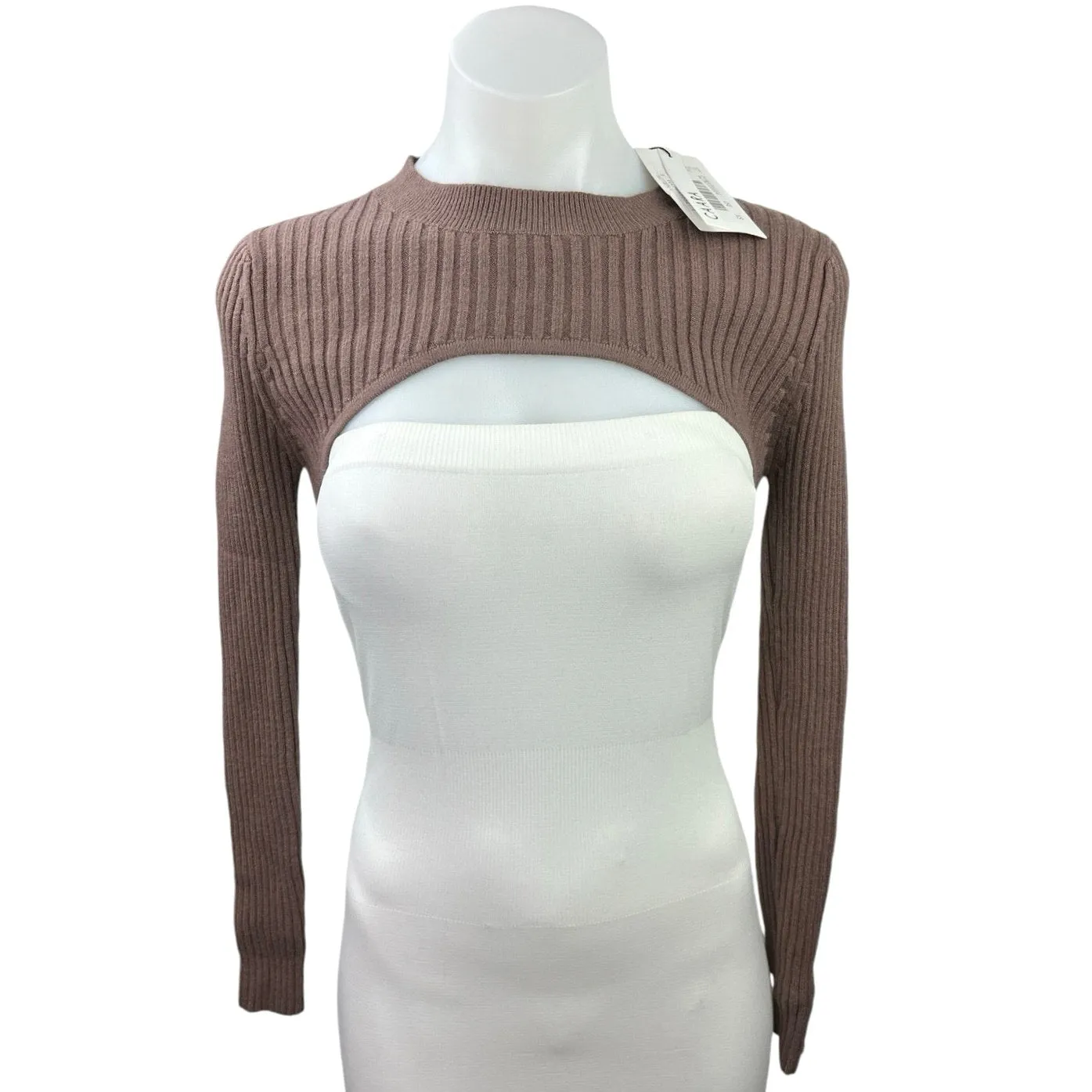 NEW Anthropologie Caara Brown Ribbed Knit Mock Bolero Crop Sweater Top Size XS