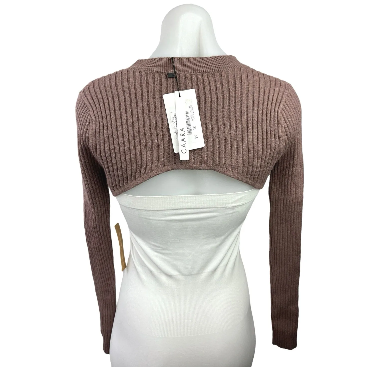 NEW Anthropologie Caara Brown Ribbed Knit Mock Bolero Crop Sweater Top Size XS