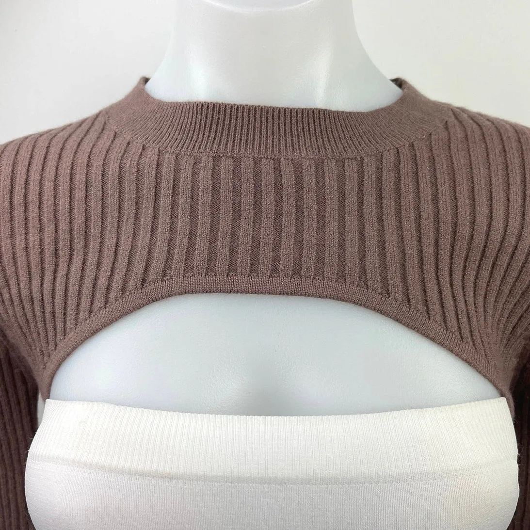 NEW Anthropologie Caara Brown Ribbed Knit Mock Bolero Crop Sweater Top Size XS