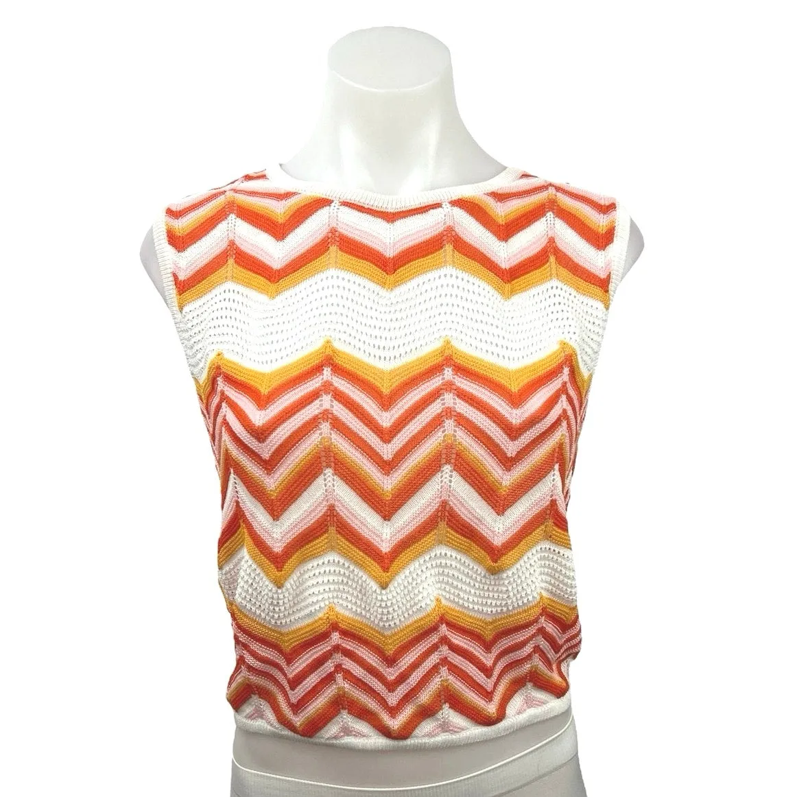 NEW Women's Multi Chevron Crochet Knit Crew Neck Sleeveless Sweater Crop Top S