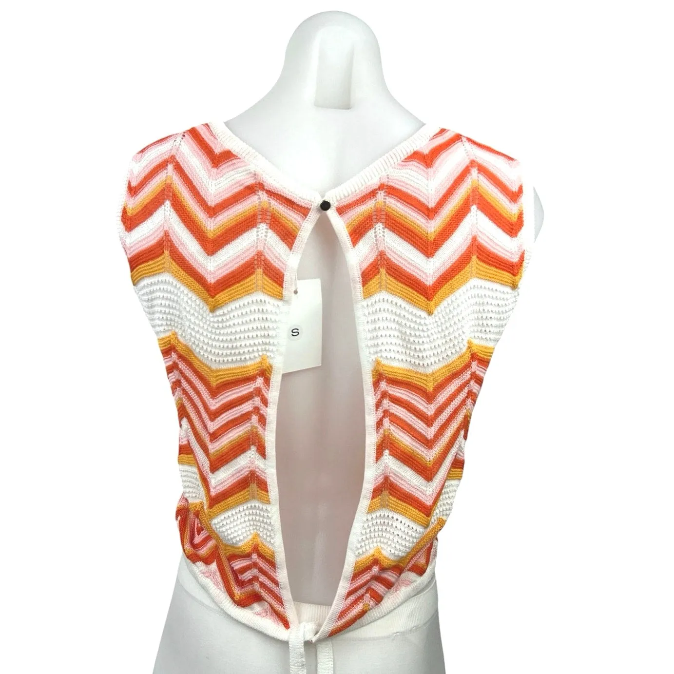 NEW Women's Multi Chevron Crochet Knit Crew Neck Sleeveless Sweater Crop Top S