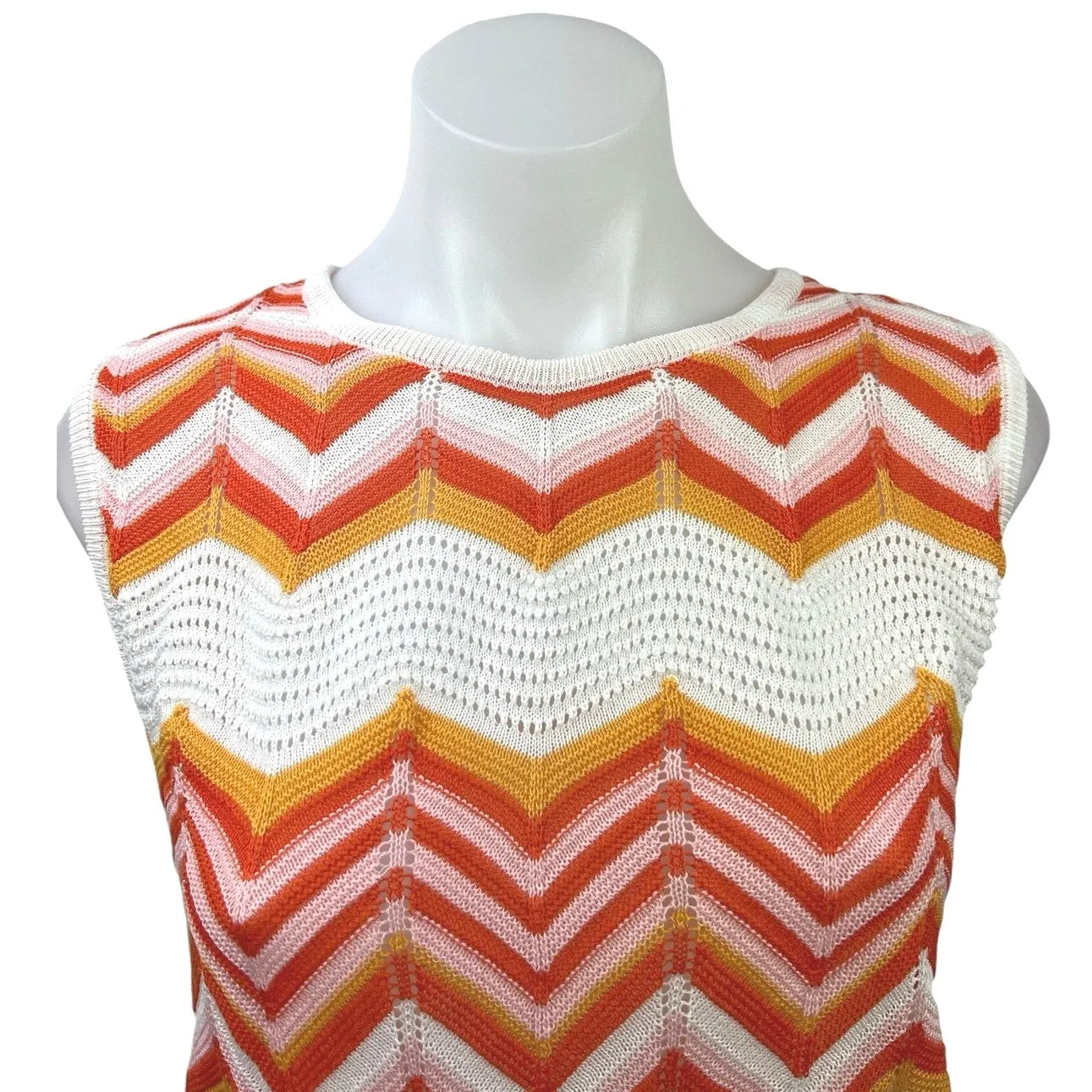 NEW Women's Multi Chevron Crochet Knit Crew Neck Sleeveless Sweater Crop Top S