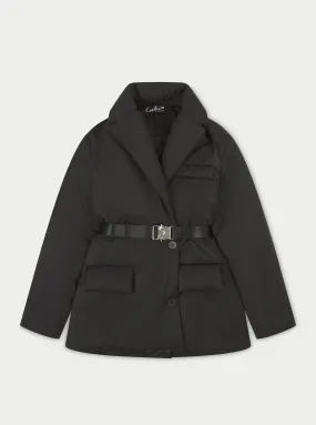 NYLON PADDED BLAZER COAT - BLACK