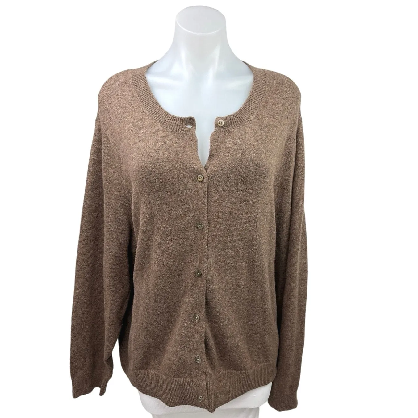 Old Navy Brown Tan Button Down Cozy Knit Long Sleeve Cardigan Sweater Top Sz XXL