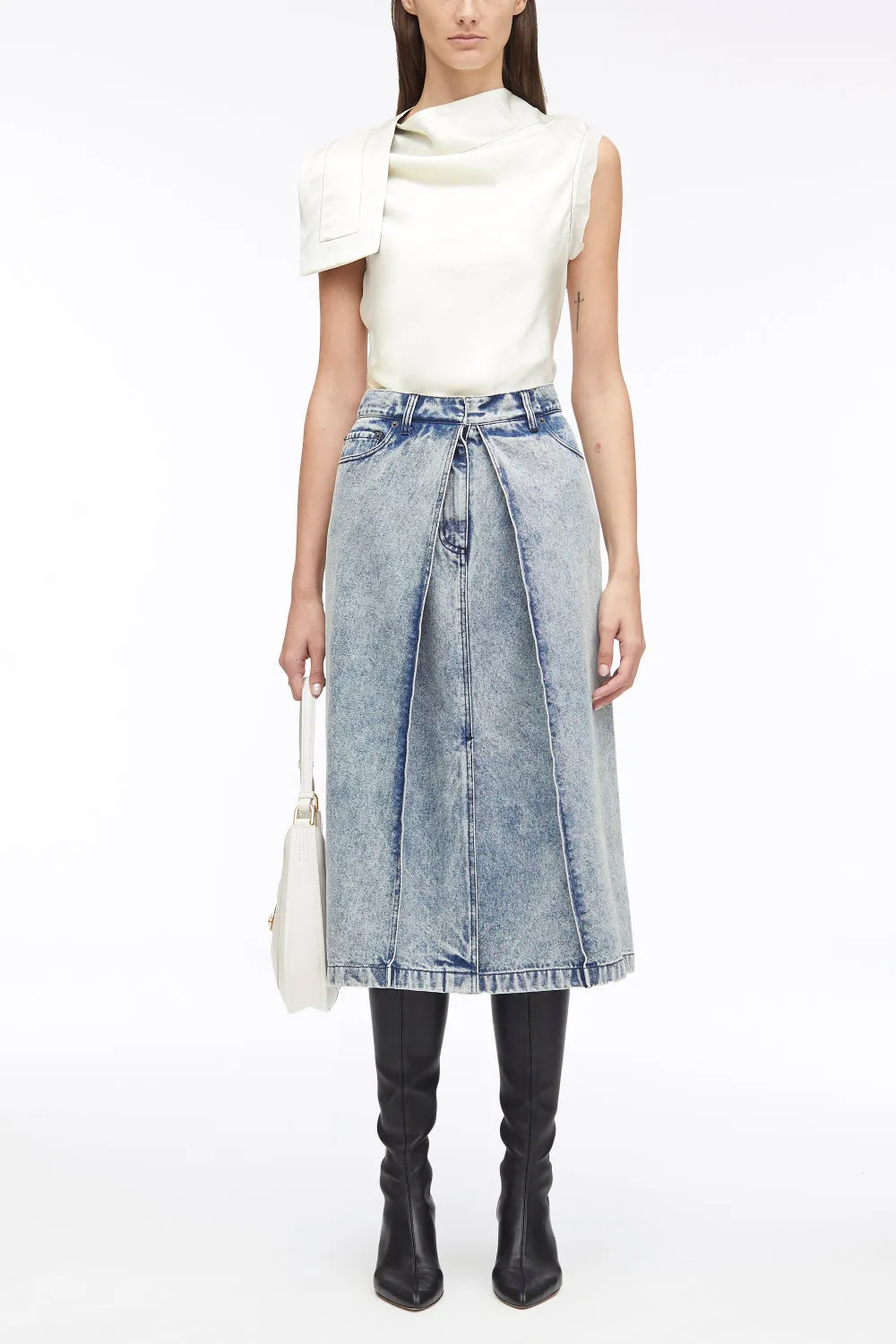 Overdyed Denim Pleated Skirt