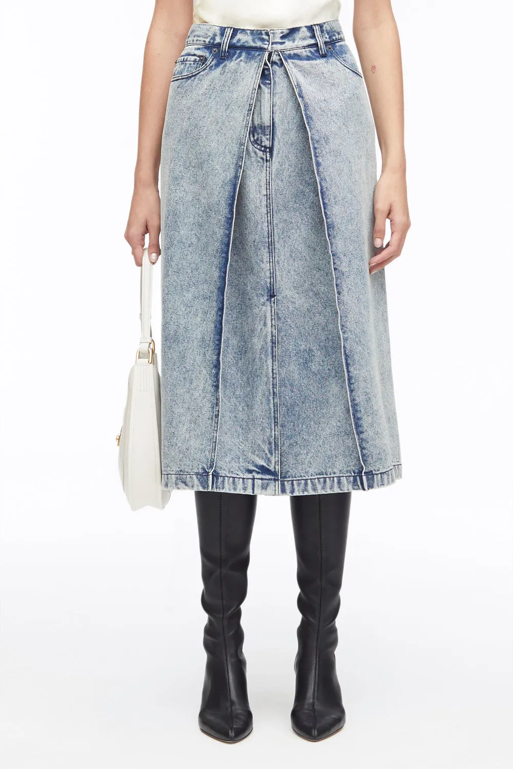 Overdyed Denim Pleated Skirt