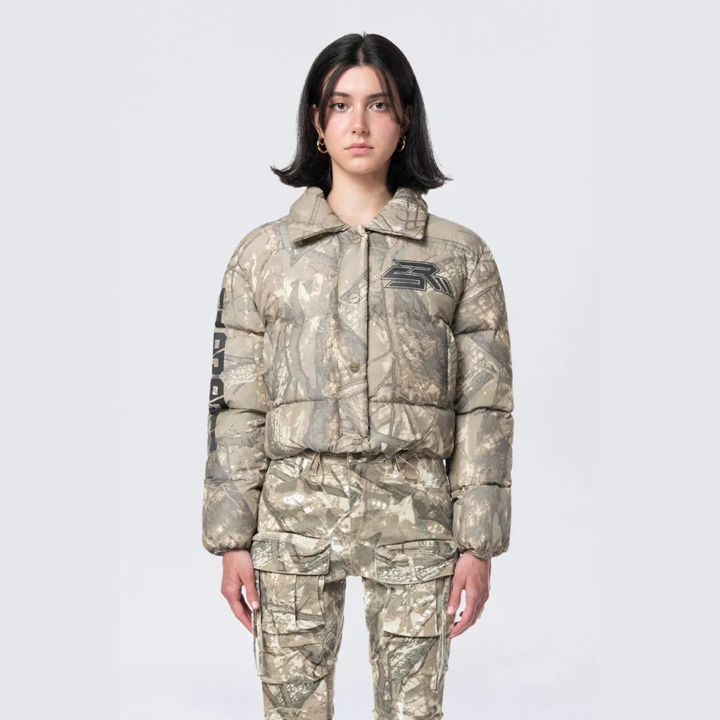 Patched Puffer Jacket - Khaki Hunting Camo